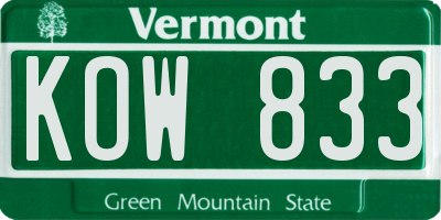 VT license plate KOW833