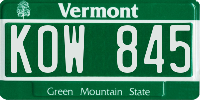 VT license plate KOW845