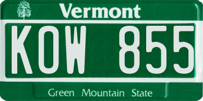 VT license plate KOW855