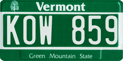 VT license plate KOW859