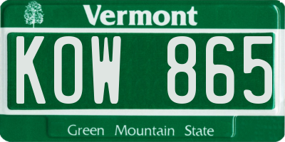 VT license plate KOW865