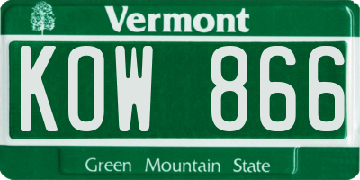 VT license plate KOW866