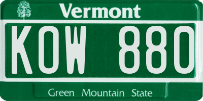 VT license plate KOW880