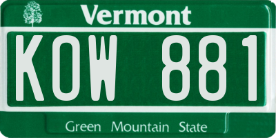 VT license plate KOW881