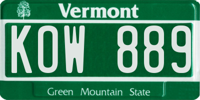 VT license plate KOW889