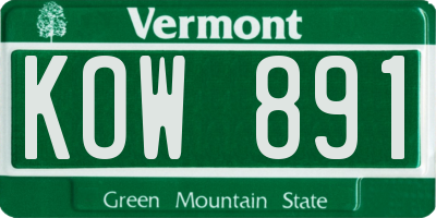VT license plate KOW891