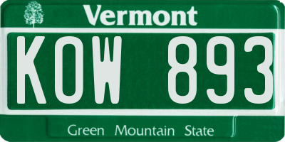 VT license plate KOW893