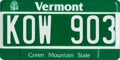 VT license plate KOW903