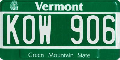VT license plate KOW906
