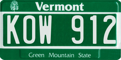 VT license plate KOW912