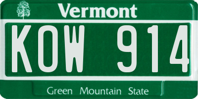 VT license plate KOW914