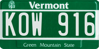 VT license plate KOW916