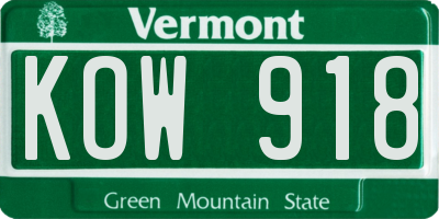 VT license plate KOW918