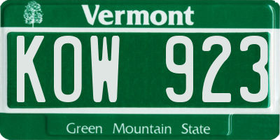 VT license plate KOW923