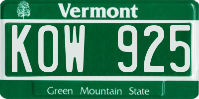 VT license plate KOW925