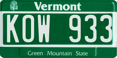 VT license plate KOW933