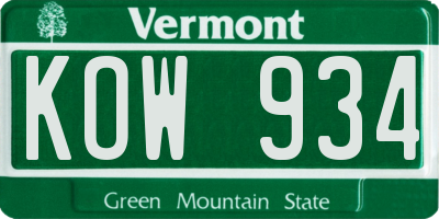 VT license plate KOW934