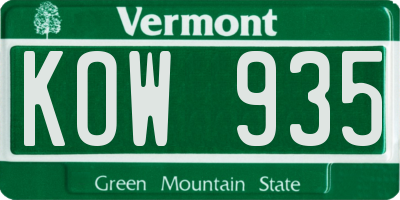 VT license plate KOW935