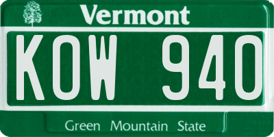 VT license plate KOW940