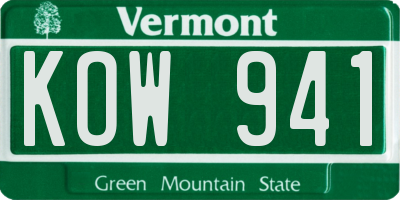 VT license plate KOW941