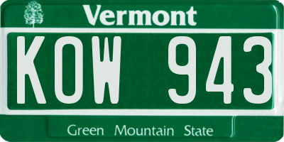 VT license plate KOW943