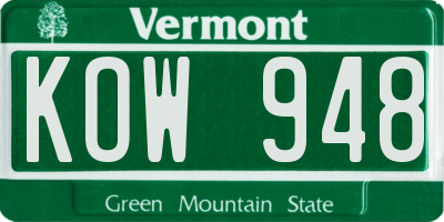 VT license plate KOW948