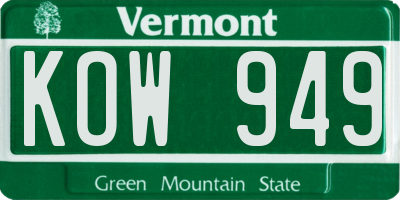 VT license plate KOW949