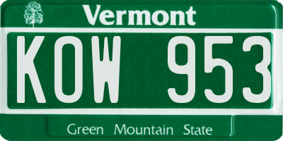 VT license plate KOW953