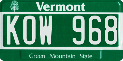 VT license plate KOW968