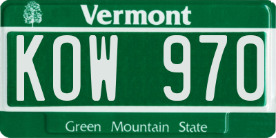 VT license plate KOW970