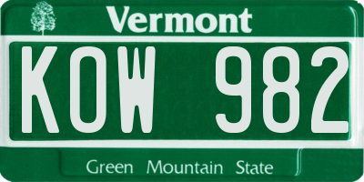 VT license plate KOW982