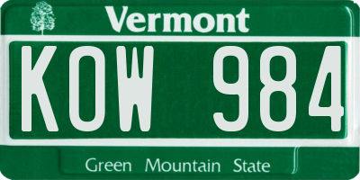 VT license plate KOW984