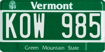VT license plate KOW985