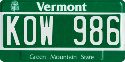 VT license plate KOW986