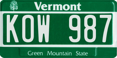 VT license plate KOW987