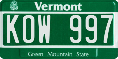 VT license plate KOW997