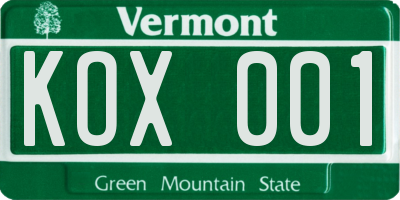 VT license plate KOX001