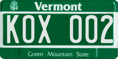 VT license plate KOX002