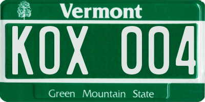 VT license plate KOX004