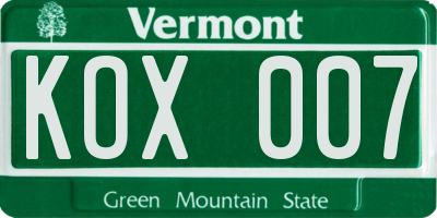 VT license plate KOX007