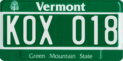 VT license plate KOX018