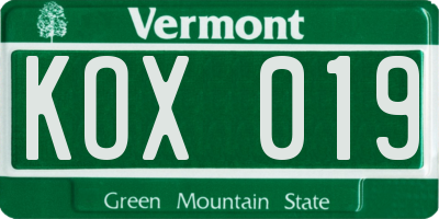 VT license plate KOX019