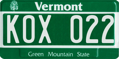 VT license plate KOX022