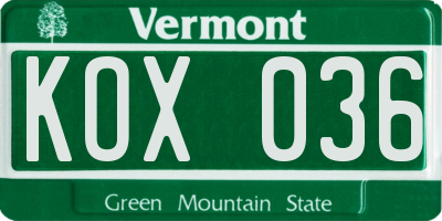 VT license plate KOX036