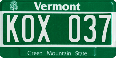 VT license plate KOX037