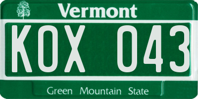 VT license plate KOX043