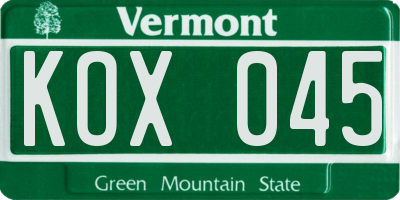 VT license plate KOX045