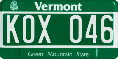 VT license plate KOX046