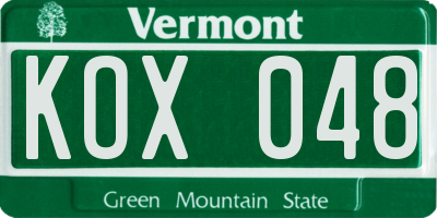 VT license plate KOX048