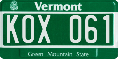 VT license plate KOX061